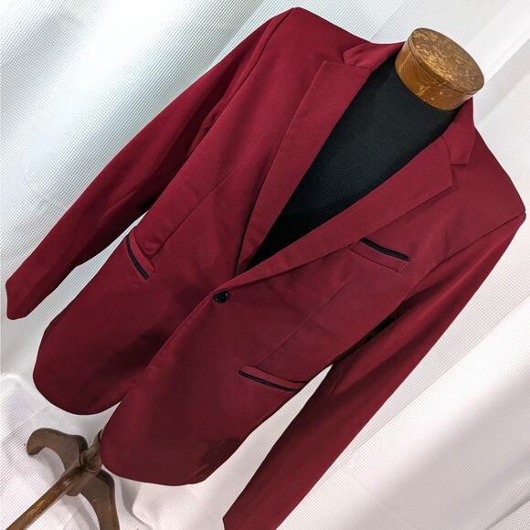 COOFANDY! IMPECCABLY COOL RED KNIT DRESS JACKET, BLAZER, VELVET TRIM! SZ S - Picture 8 of 8